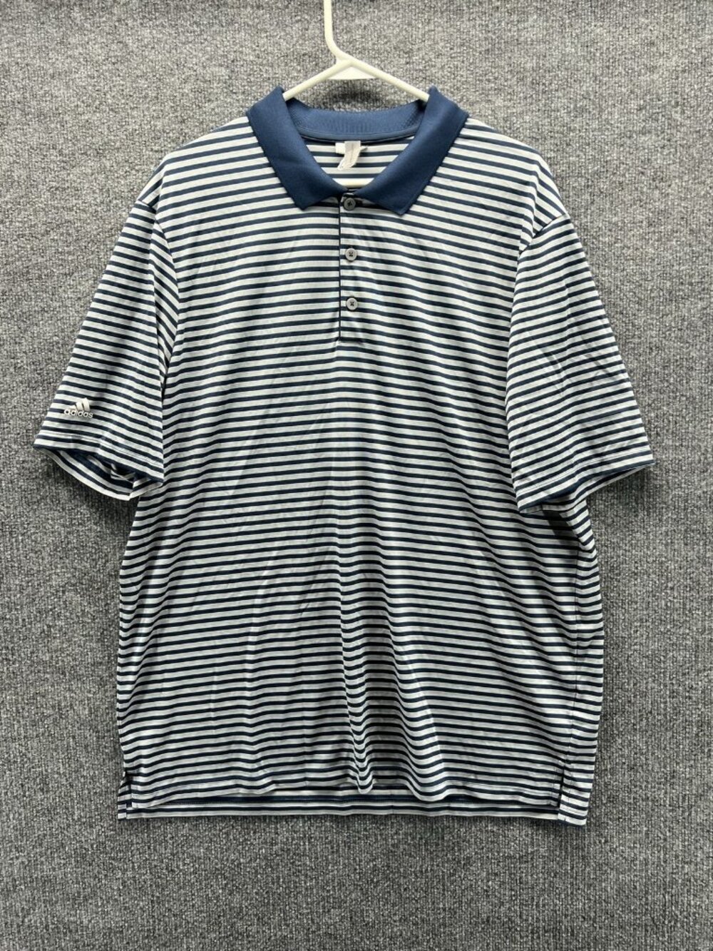 Adidas Golf Polo Shirt Men XL Blue Striped Short Sleeve Knit Lightweight